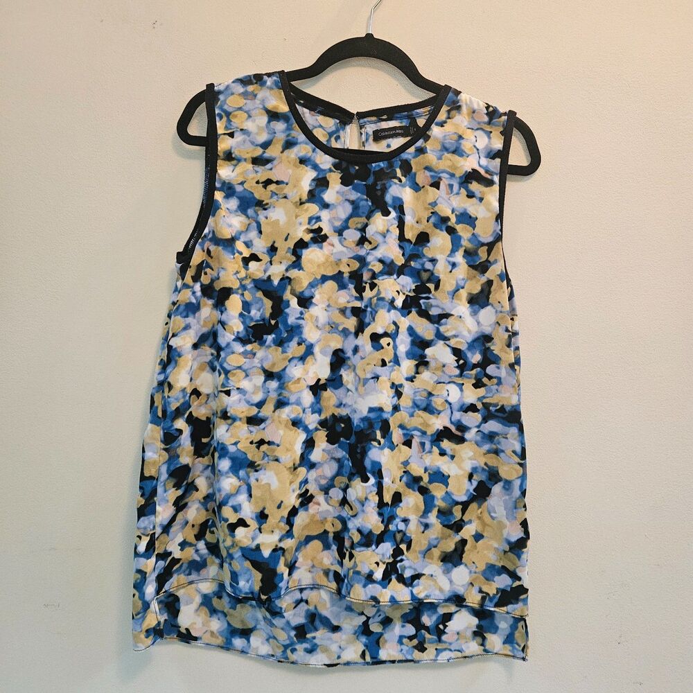 Calvin Klein Jeans Top Blouse Women Sz M Abstract Pattern Office Career Work